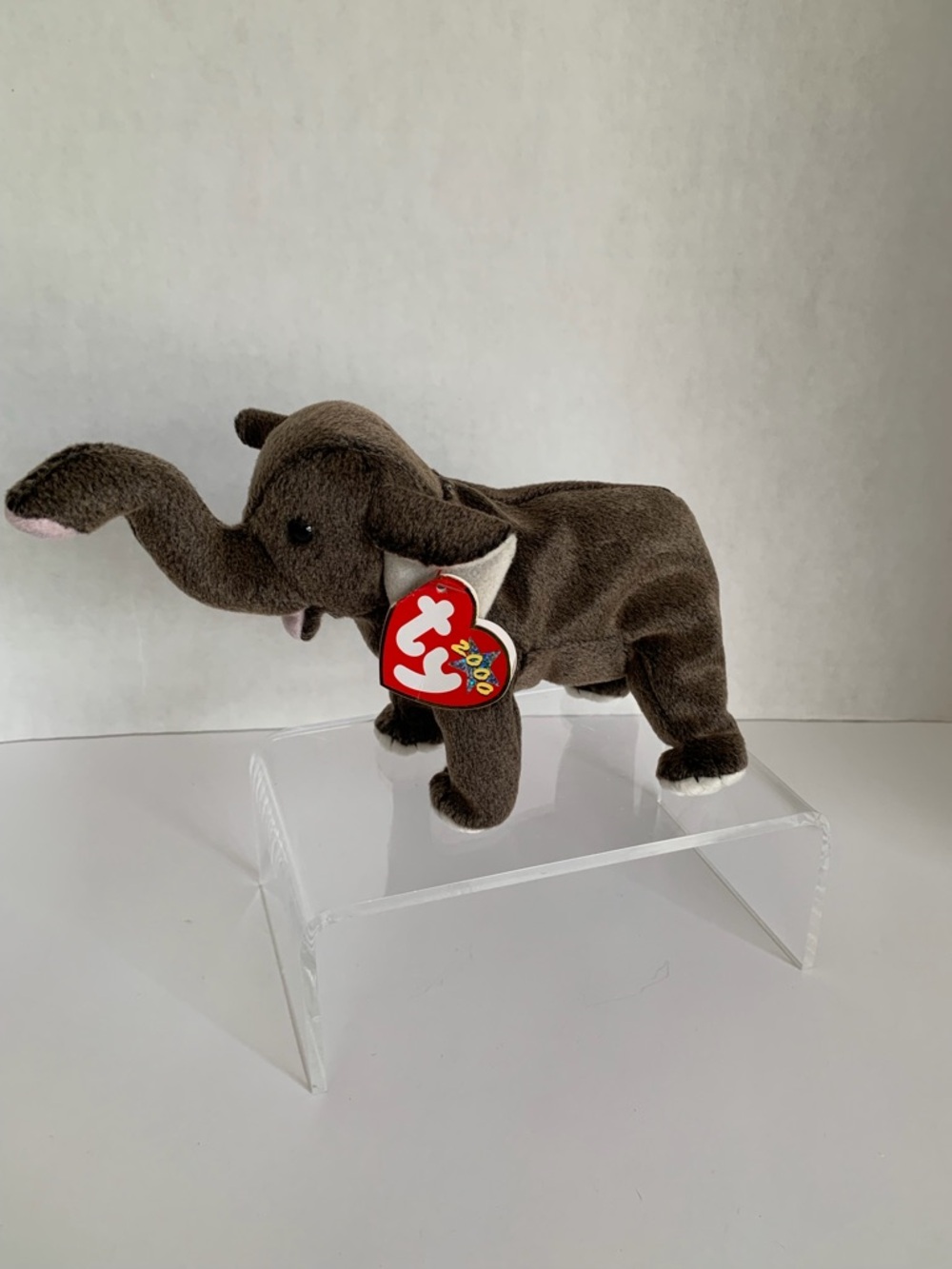 Vintage NWT Ty Beanie Baby Trumpet Elephant Stuffed Animal 2000 Brown Cream